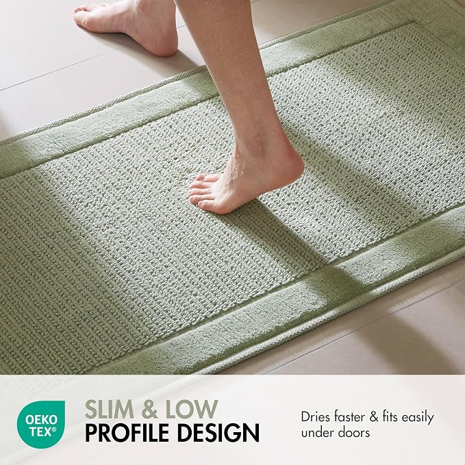 Madison Park Sanctuary 100% Cotton Non-Slip Bath Rug for Bathroom, Bedroom & Entryway, 17x24 Inch Low-Profile Soft Absorbent Woven Bathroom Rug, Machine Washable, Sage Green