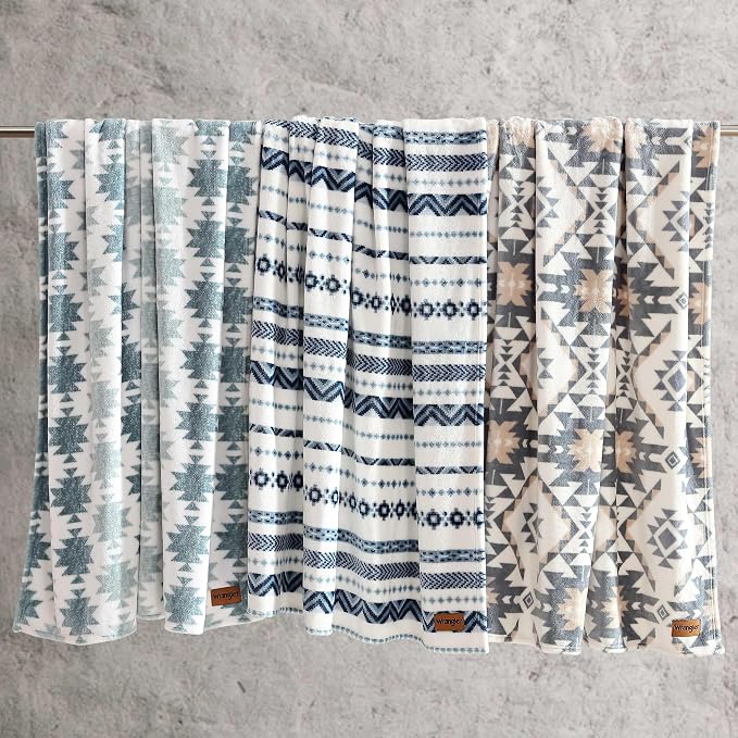 Wrangler - Blanket, Super Soft Sherpa Bedding, Yellowstone Inspired Throw Blanket for Couch or Bed (Diamond Trail Blue, 50" x 60")