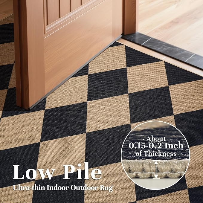 EDIMENS Checkered Easy Jute 2x3 Entryway Rugs Front Door Mat Entry Rug | Non Slip Small Area Rug Kitchen Mat Checkered Rug Farmhouse Low Pile Washable Black Indoor Outdoor Doormat for Porch Doorway
