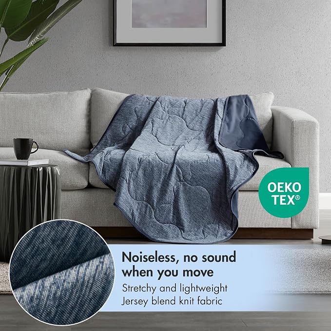 Sharper Image Cooling Touch Down Alternative Throw Blanket, 50 x 60, Navy | Jersey Knit, All Season, Ultra Soft, Microfiber, Cozy Warmth for Sofa or Bed, Quilted, Lightweight, OEKO-TEX Certified