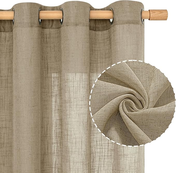 LAMIT Taupe Linen Curtains 95 Inch Length 2 Panels - Image 2