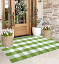 Front Porch Rug 3'x5'Checkered Green and White Outdoor Rug Farmhouse Layered Doormat Machine Washable Front Door Mat Outdoor for Hello Welcome Mat,Bedroom,Entryway,Patio