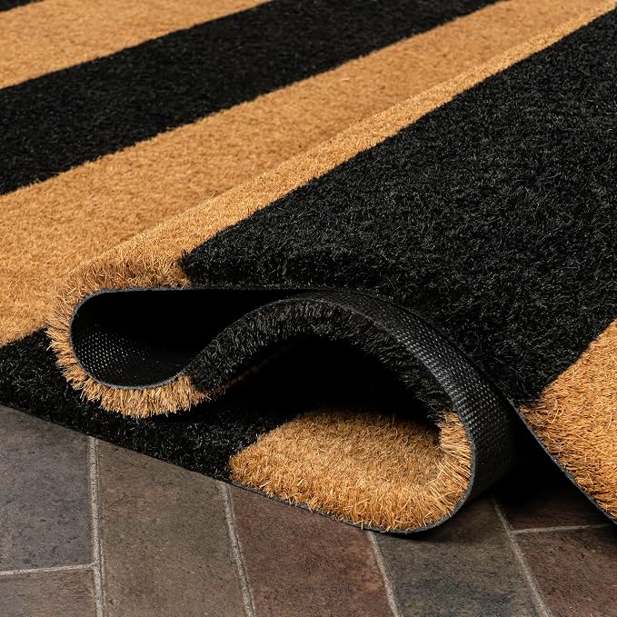 JONATHAN Y Natural Coir Indoor/Outdoor Runner Rug 2X8 Natural/Black Stripe, Peater Classic Casual Commerical Doormat Ideal for Door Entrance, Patio, Porch, Backyard, Garages NRF105A-28