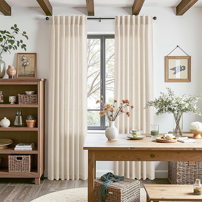 Cream Beige Linen Curtains for Living Room 100 Inches Long Light Filtering Semi - Image 8