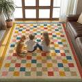 Washable 5x7 Checkered Easy Jute Rug for Living Room, Colorful Rainbow Checkerboard Boho Outdoor Indoor Patio Large Rugs, Low Pile Lightweight Carpet Mat for Dining Bedroom Backyard Classroom Kids
