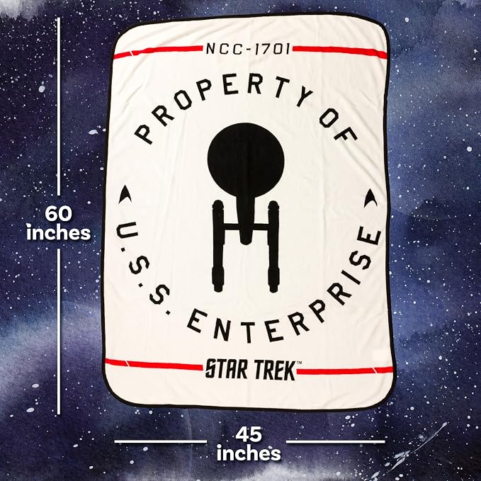 Silver Buffalo Star Trek NCC-1701, Fleece Throw Blanket, 45x60in | Property of the USS Enterprise, Soft and Cozy, 180 GSM