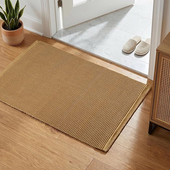 THE BEER VALLEY Woven Entryway Rug 2x3 Feet - Tan | Non Slip Kitchen Indoor Throw Door Mat for Bedroom, Washable Outdoor Low Pile Patio Orange Rugs