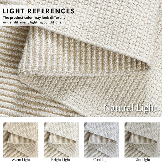 THE BEER VALLEY Woven Kitchen Runner Rug 2x6 Feet - Ivory | Non Slip Outdoor Long Entry Door Runners for Hallways, Washable Indoor Bathroom Low Profile Cream Rugs