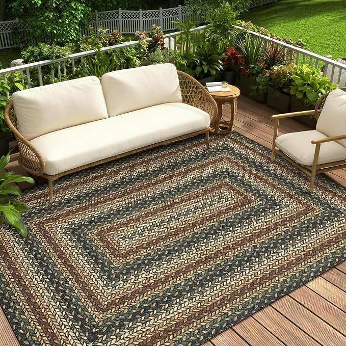 GarveeHome 5x7 Washable Rug for Bedroom Braided Easy Jute Living Room Rugs | Non Slip Modern Neutral Bordered Stain Resistant Indoor Throw Carpet for Nursery Kitchen Dining Room Entryway, Rust