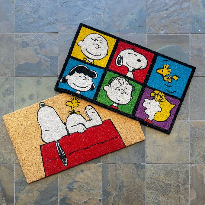 Gertmenian Peanuts Snoopy Coir Doormat - 2x3 Welcome Mat (2-Pack), Ideal for High Traffic Areas in Front Door, Garage, Entryway - House/Peanut Patch, 80003