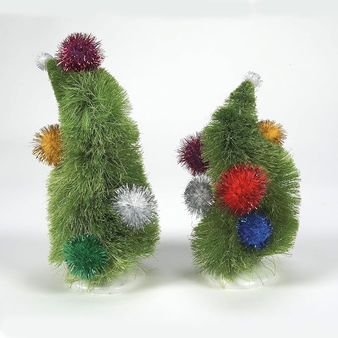 Department 56 Dr. Seuss the Grinch Village Accessories Wonky Christmas Trees Figurine Set, 6 and 8.25 Inches, Multicolor