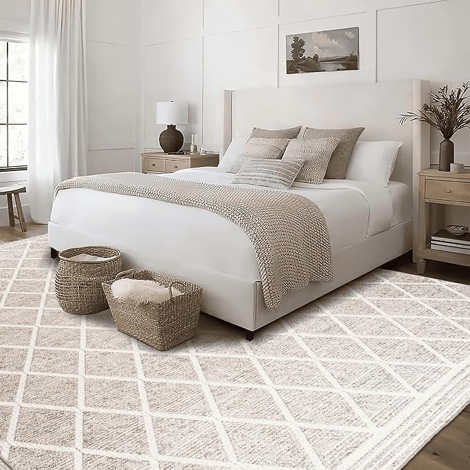 ReaLife Rugs Machine Washable Area Rug Runner - Living Room Bedroom Bathroom Kitchen Entryway Office - Padded Low Pile Stain Resistant Premium - Boho Modern Farmhouse - Tessa - Beige Ivory 3' x 5'
