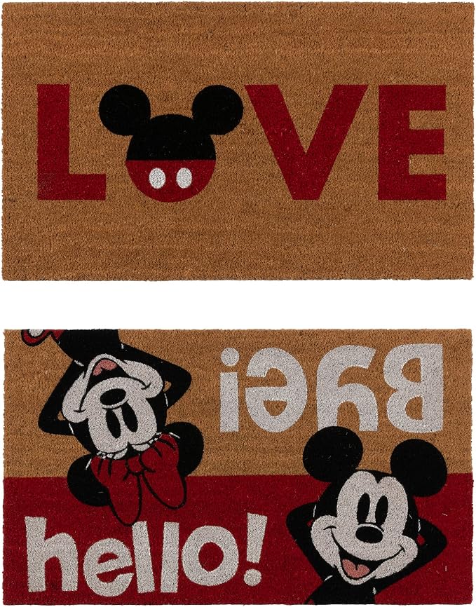 Gertmenian Disney Mickey Mouse Coir Doormat - 2x3 Welcome Mat (2-Pack), Ideal for High Traffic Areas in Front Door, Garage, Entryway - Come On in, Brown, 47534