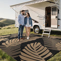 GENIMO Outdoor Rug, Waterproof Plastic Rugs 10'x14' for Camping Black Brown | Outside Larger Leaf Carpet Mat for Porch Decor, Deck, Balcony, Camping, RV, Backyard, Picnic, Beach, Reversible, Foldable