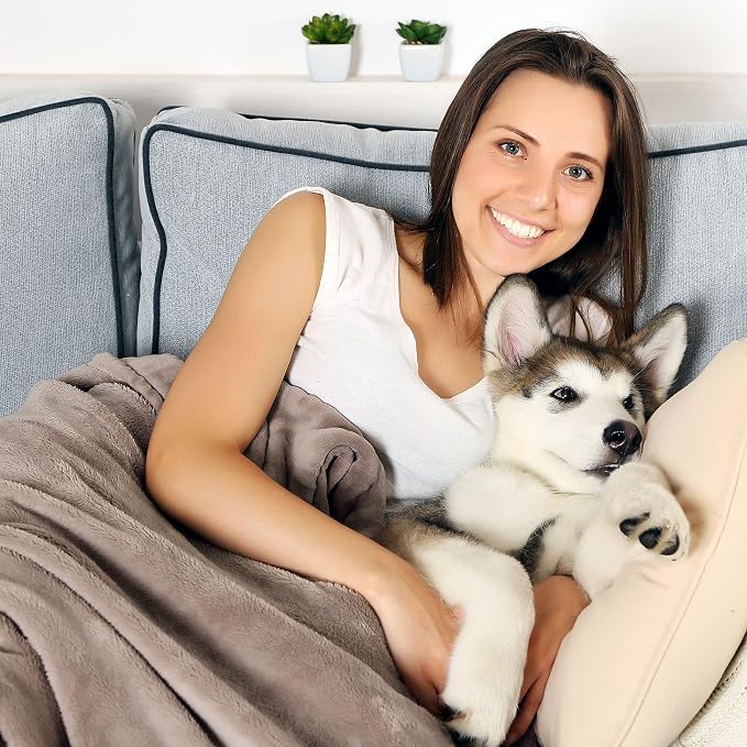 PETMAKER Waterproof Reversible Dog Blanket, Gray, 60” x 70” | Soft Sherpa Fleece Pet Throw Furniture Protector Cover for Couch Bed Car - Washable Pet Blanket for Dogs Cats Home Decor