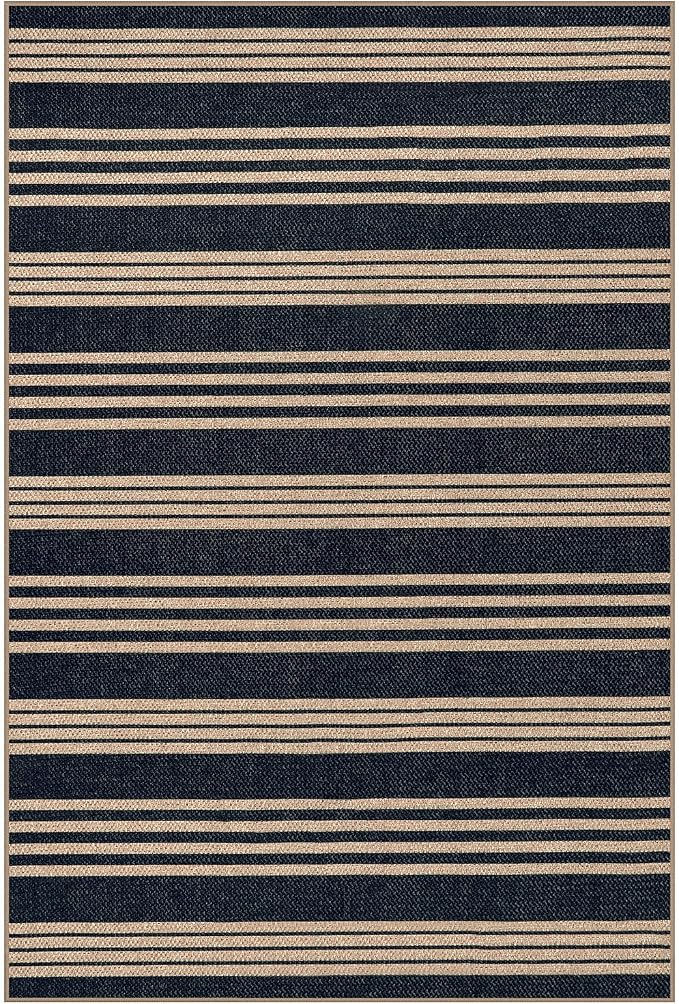 Lahome Striped Easy Jute Front Door Mat, 2x3 Washable Kitchen Outdoor Rug | Black Rugs for Entryway, Modern Farmhouse Neutral Mats, Lightweight Non Slip Carpet for Indoor Entrance Patio Porch Foyer