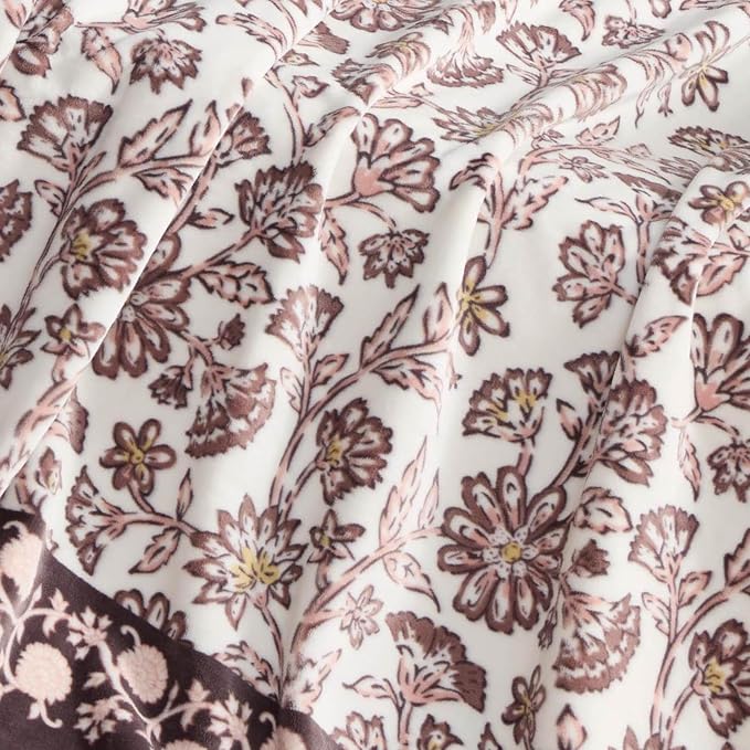 Lucky Brand 50" x 70" Plush Throw Blanket, Floral Cocoa Brown Blanket for Sofa or Bed