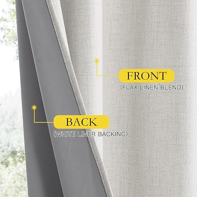 NICETOWN Snowbound Vintage Linen 100% Blackout Curtains for Living Room, Thermal Insulated Curtains 90" Long, Noise Reducing Window Treatment Drapes for Home Cinema, 52" Wide Per Panel, Set of 2