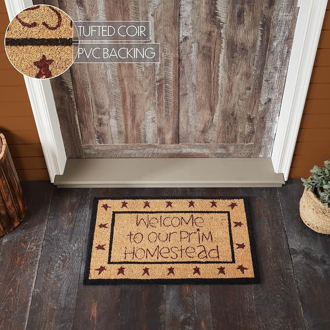 VHC Brands Coir Welcome Door Mat, Entry Rug, with PVC Backing, for Indoor Outdoor Use, Connell Collection, Rectangle Doormat, Welcome Stars, Tan