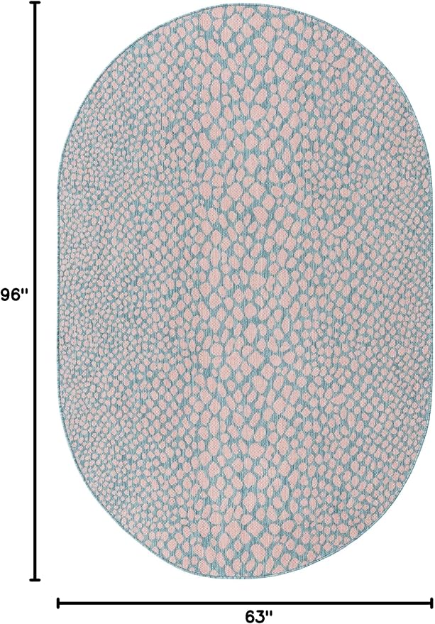 Unique Loom Jill Zarin Jill Zarin Outdoor Collection Area Rug - Cape Town (5' 3" x 8' Oval, Pink and Aqua/Light Blue)