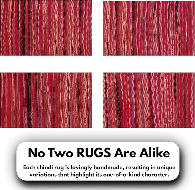 Ramanta Home Hand Woven Cotton Chindi Rug 3'x5' - Red, Braided Recycled 100% Cotton Rug for High Traffic Area, Farmhouse Boho Rugs for Living Room, Kitchen Entryway Bedroom Floor Mat - 36"x60"