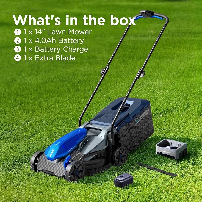 14" Cordless Lawn Mower, 40V Lightweight Push Mower with 4.0Ah Battery & Charger, Ultra-Quiet Motor for Small Yards, Lawn Care, Backyard Maintenance