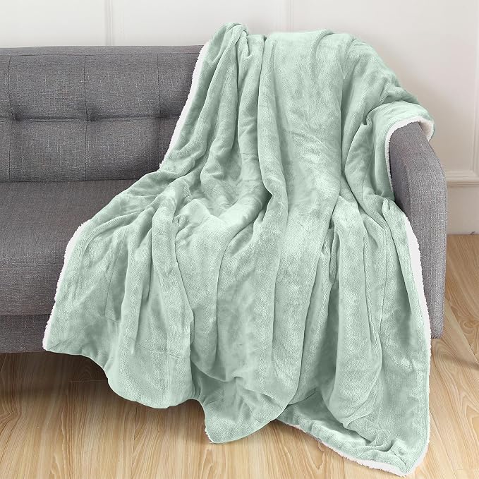 Elegant Comfort Luxury Ultra-Plush Velvet Touch Fleece Throw Soft, Warm, Cozy| Micromink Sherpa-Backing Reversible Blanket for Bed, Sofa and Couch, Solid Mint Green