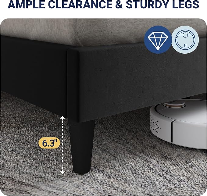 Allewie Full Size Bed Frame with Storage Headboard & Charging Station | Diamond Tufted Design & Gold Trim, Velvet Upholstered Platform Bed, No Box Spring Needed, Easy Assembly, Noise-Free, Black