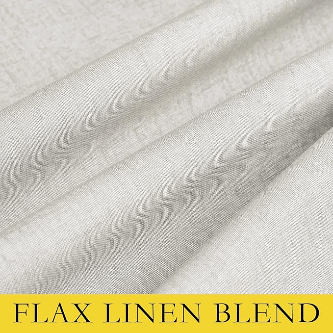 NICETOWN 100% Absolutely Blackout Linen Curtains with Thermal Insulated White Liner, Ivory, 52" W x 48" L, Set of 2, Burlap Textured Textured Linen Look Privacy Window Treatment for Kitchen