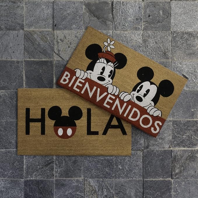 Gertmenian Disney Mickey Mouse Coir Doormat - 2x3 Welcome Mat (2-Pack), Ideal for High Traffic Areas in Front Door, Garage, Entryway - Mickey Bienvenidos/Hola, 47322