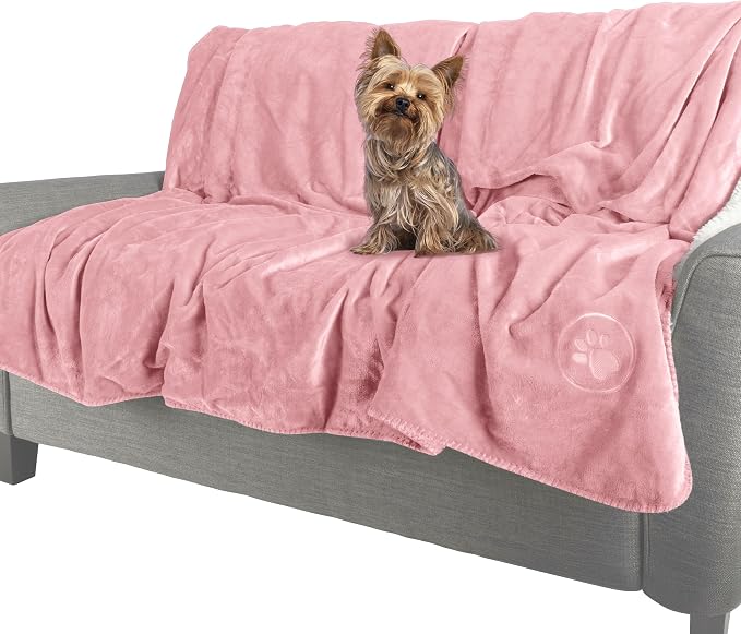 Waterproof Pet Blanket - 30x40-Inch Reversible Sherpa Fleece Throw Protects Couches, Cars, and Beds from Spills, Stains, and Fur by PETMAKER (Pink)