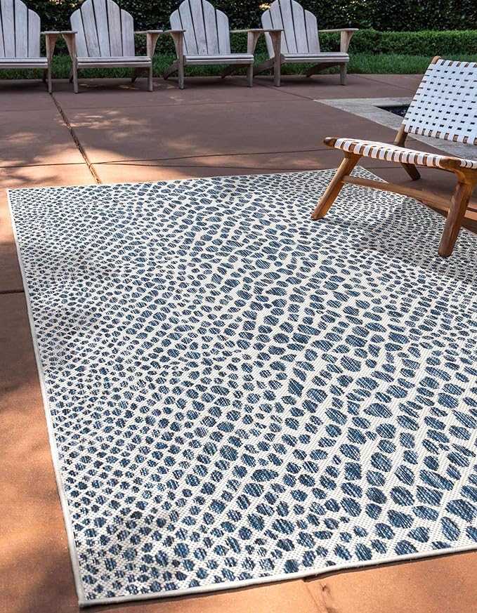 Unique Loom Outdoor Collection Area Rug - Cape Town (7' 1' x 10' Rectangle, Blue/ Olive)