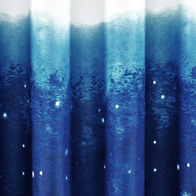 Lush Decor Space Star Ombre Window Curtain Panel, Pair, 52"W x 84"L, Navy & White - Galaxy Curtains for Kids Room