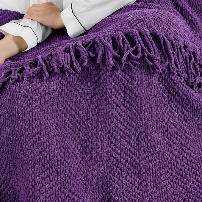 Home Soft Things Purple Throw Blanket Knitted Tweed Throw 50'' x 60'', Imperial Purple, Super Soft Cozy Warm Comfortable Breathable Throw for Living Room Chair Couch Bed Sofa Bedroom Home Décor
