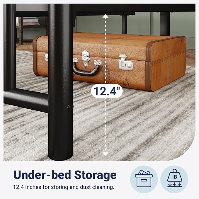 Allewie 14'' King Size Metal Platform Bed Frame, Vintage Headboard, Black | 50'' Tall Victorian Headboard/Footboard/Mattress Foundation/Under Bed Storage/No Box Spring Needed/Easy Assembly/Noise Free