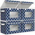 Univivi Fabric Foldable Storage Boxes with Lids, 4 Pack, Blue Lantern | 17 x 12 x 12 In Large Stackable Storage Bins with Lids, Closet Organizers and Storage Cube Basket for Home, Office, Bedroom