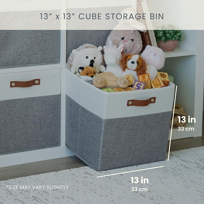 OrganiHaus 13x13 Cube Storage Bins, Set of 4 - Fabric Storage Cubes | Sturdy, holds its shape; odor-free; fits IKEA Kallax and Expedit; vegan leather handles