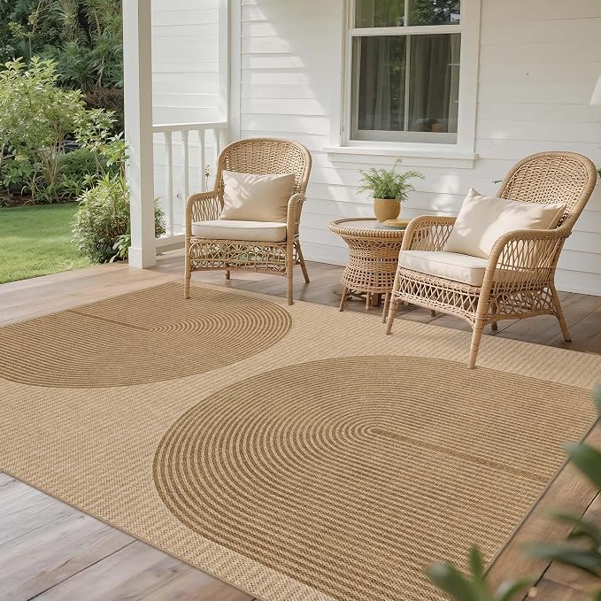 Easy Jute Rug for Pet Homes: 5x7 Outdoor Rug - Geometric Arch Pattern | Washable Design Cuts Your Cleaning Time by 75% and Maintain Shape and Texture after 50 Washes