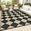 GarveeLife 9x18 Outdoor Rug for Patio Reversible, Plastic Straw Rug Waterproof Camping Rug Portable, Foldable Lightweight Mat for RV, Patio, Backyard, Deck, Picnic, Beach (Black/Offee)