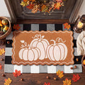 Moucuny 2 Pcs Fall Coir Doormat Outdoor, Wavy Edge Pumpkin Welcome Mat, Black and White Plaid Outdoor Rug Non Slip Floor Door Mat for Entrance Front Porch Decor, 24'' x 35'', 16'' x 28''