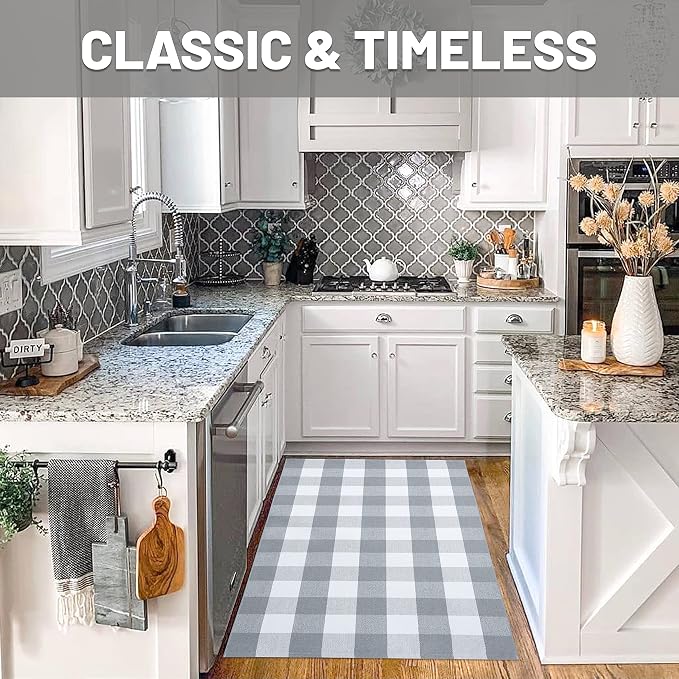IOHOUZE Buffalo Plaid Checkered Rug 3x5 Ft Front Door Mats, Washable Area Rugs for Front Porch Decor, Spring Summer Welcome Mats Outdoor, Gray White Rug for Farmhouse/Entryway/Home Entrance
