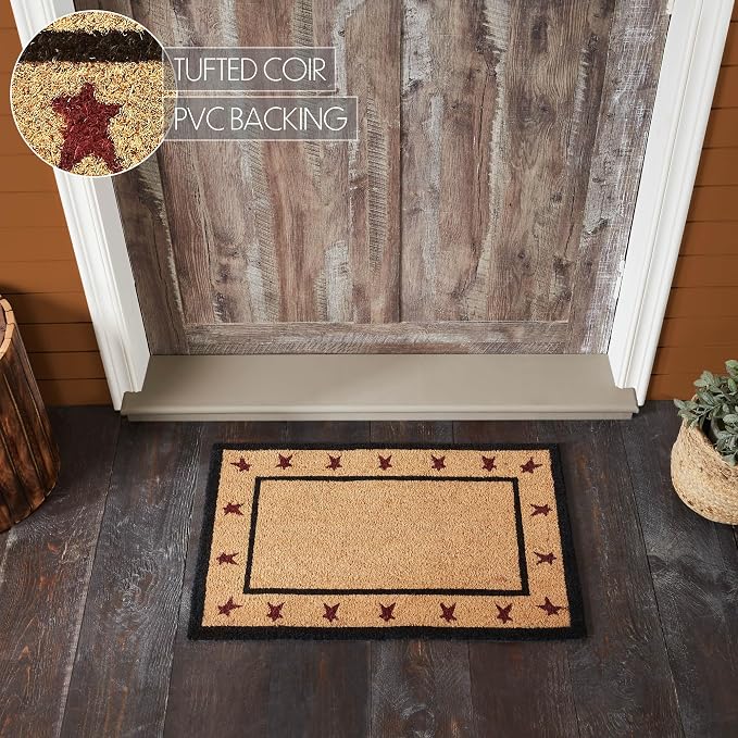 VHC Brands Coir Welcome Door Mat, Entry Rug, with PVC Backing, for Indoor Outdoor Use, Connell Collection, Rectangle 20x30 Doormat, Primitive Stars, Natural