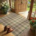 3x4 Entryway Door Mat Indoor – Washable Non Slip Small Rug for Front Door, Kitchen Sink, Mudroom, Garage Entry, Low Profile Easy Clean Farmhouse Plaid Floor Mat,Sage Decor