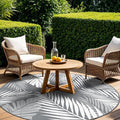 GENIMO Outdoor Rug, Waterproof Plastic Rugs for Patio, 10' Round Grey White | Outside Larger Leaf Carpet Mat for Deck Decor, Porch, Balcony, Backyard, Camping, Picnic, Beach, RV, Reversible, Foldable