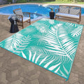 Outdoor Rug 8'x10' Waterproof for Patios Clearance, Reversible Outdoor Plastic Straw Rug Camping Carpet, Outside Floor Mats Large Area Rugs for RV,Patio,Deck,Porch, Beach,Balcony,Teal&White