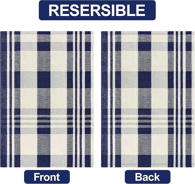 Buffalo Plaid Outdoor Rug 2x3 Navy and Off White Cotton Woven Area Rug Front Porch Mats Washable Indoor Outdoor Doormats Carpet for Entryway Farmhouse Decor