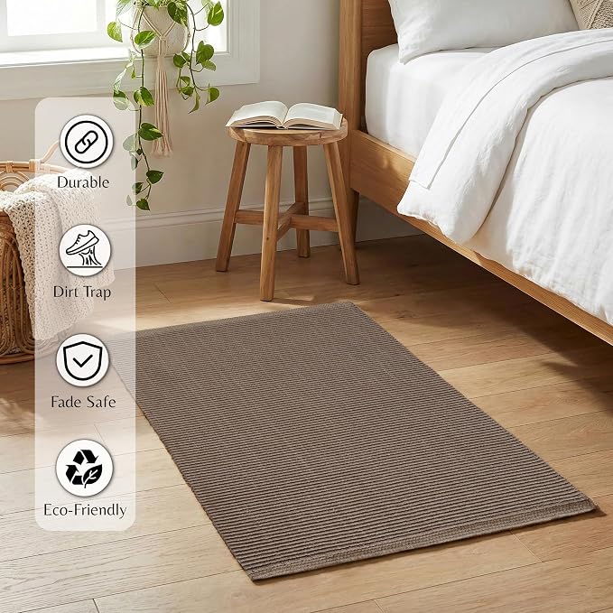 THE BEER VALLEY Woven Entryway Rug 2x3 Feet - Brown Mocha | Non Slip Kitchen Indoor Throw Door Mat for Bedroom, Washable Outdoor Low Pile Patio Rugs