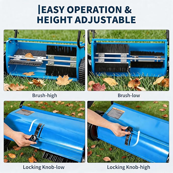 Heavy Duty 26-Inch Push Lawn Sweeper – 4 High-Speed Spinning Brushes | Durable Steel Frame, 7 Cu. Ft. Removable lawn mower, Rubber Wheels, Walk-Behind Leaf & Grass Collector for Lawn, Patio