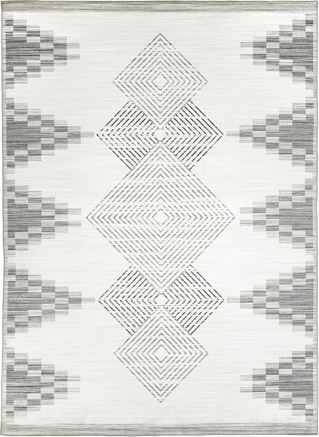 ReaLife Rugs Machine Washable Indoor Outdoor - Mat Rug Foldable Printed Thin Lightweight Cushioned Fade Resistant Patio Deck Dock Porch Pool Balcony Camping - Everly - Beige 6' x 9'