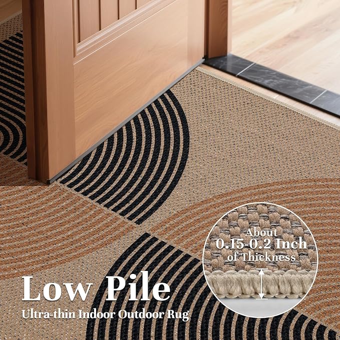 EDIMENS Easy Jute 2x3 Entryway Rug Door Mat Small Entry Rugs Indoor Outdoor | Non Slip Washable Rainbow Area Rug Farmhouse Low Pile Black Indoor Outdoor Doormat for Entrance Porch Doorway